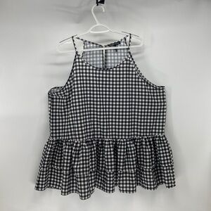 Elliot & vine black white gingham peplum tank Top